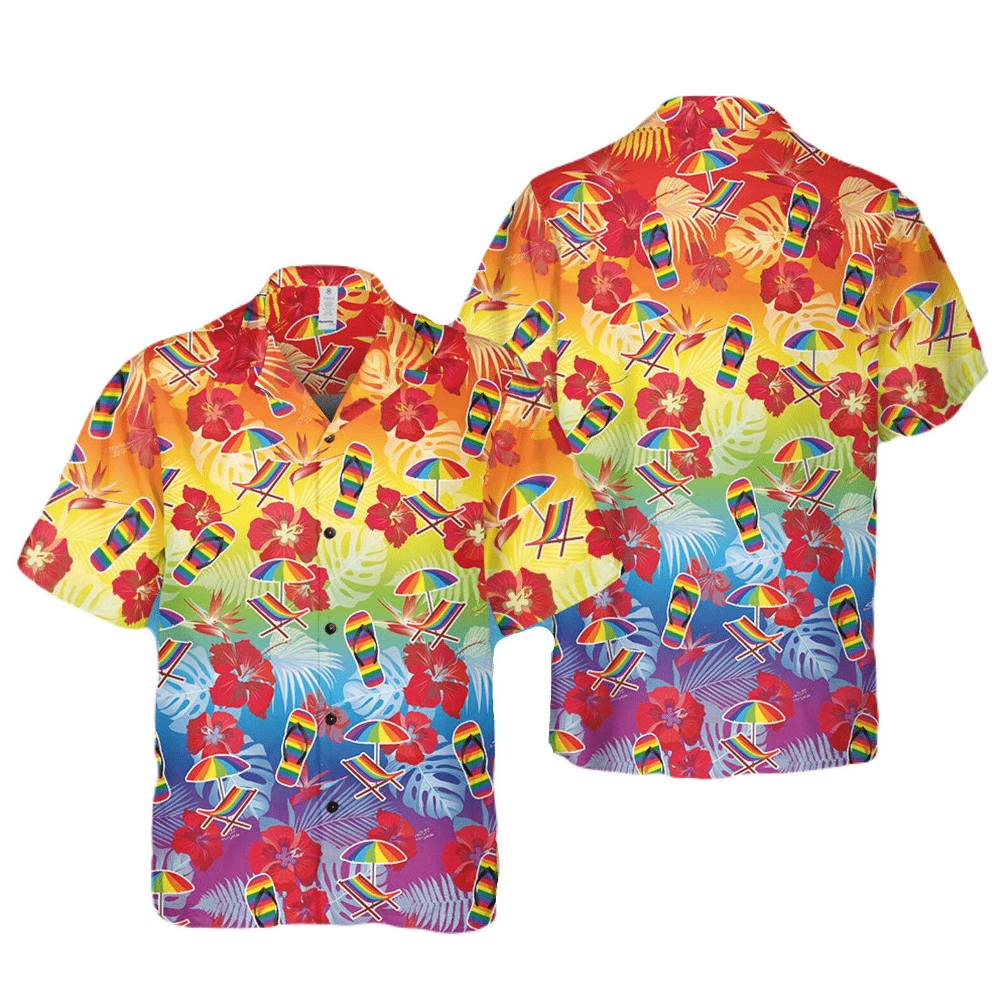 Lgbt Hawaii Shirt Rainbow Slipper Umbrella Hibiscus Pattern Hawaiian Shirt Colorful Unisex - Hawaiian Summer Shirt For Men