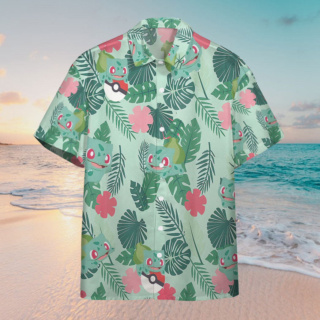 Pokemon Hawaiian Shirt Bulbasaur Tropical Green Hawaii Shirt Pokemon Aloha Shirt