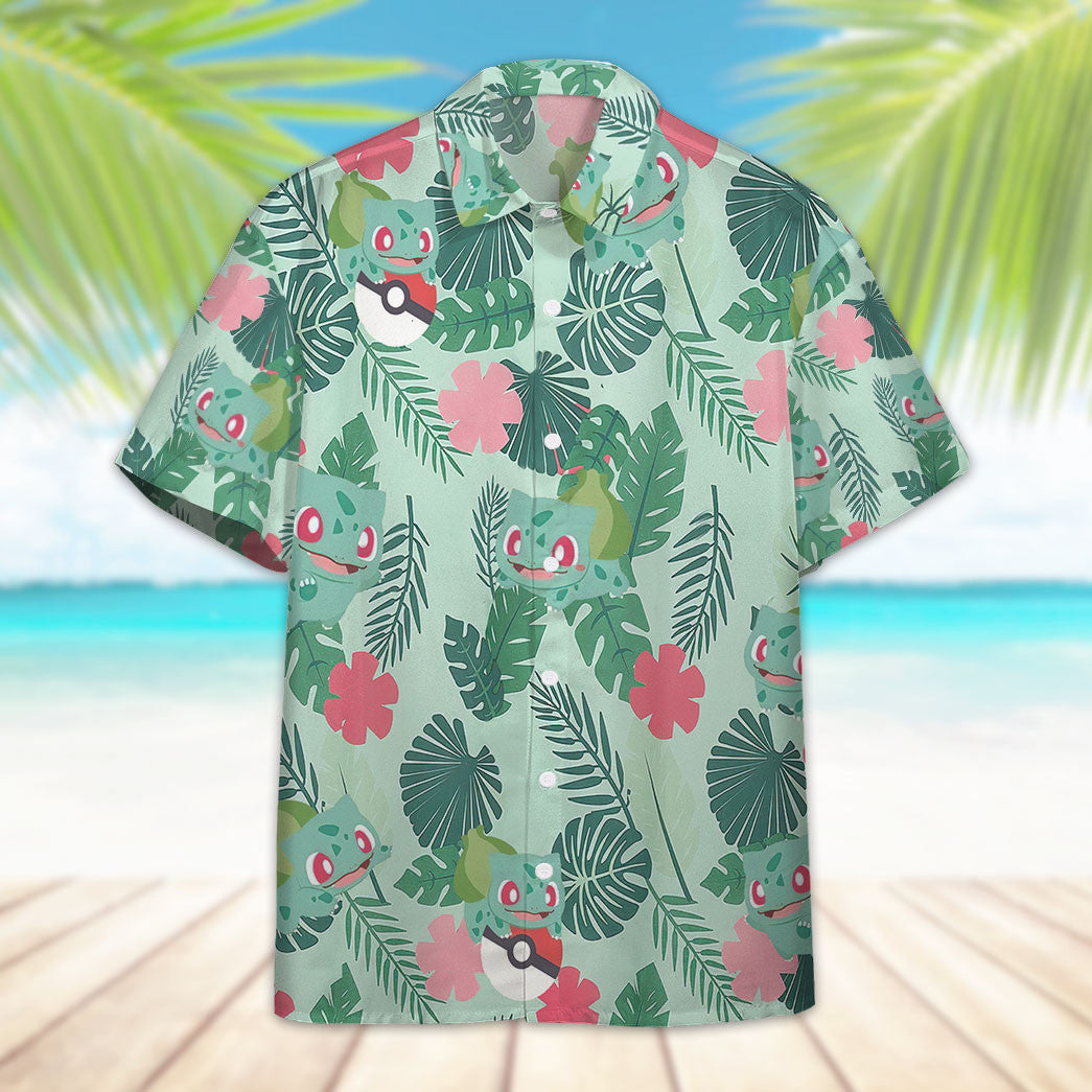 Pokemon Hawaiian Shirt Bulbasaur Tropical Green Hawaii Shirt Pokemon Aloha Shirt