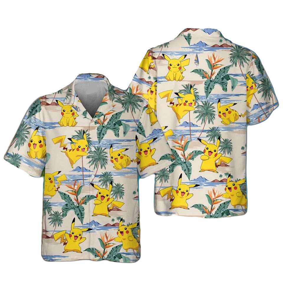 Pokemon Hawaii Shirt Pokemon Pikachu Tropical Islands Pattern Aloha Shirt Colorful Unisex - Hawaiian Summer Shirt For Men