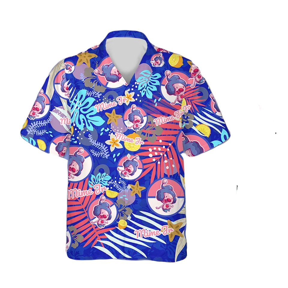 Pokemon Hawaii Shirt Pokemon Mime Jr Lemon Pattern Aloha Shirt Blue Unisex - Hawaiian Summer Shirt For Men