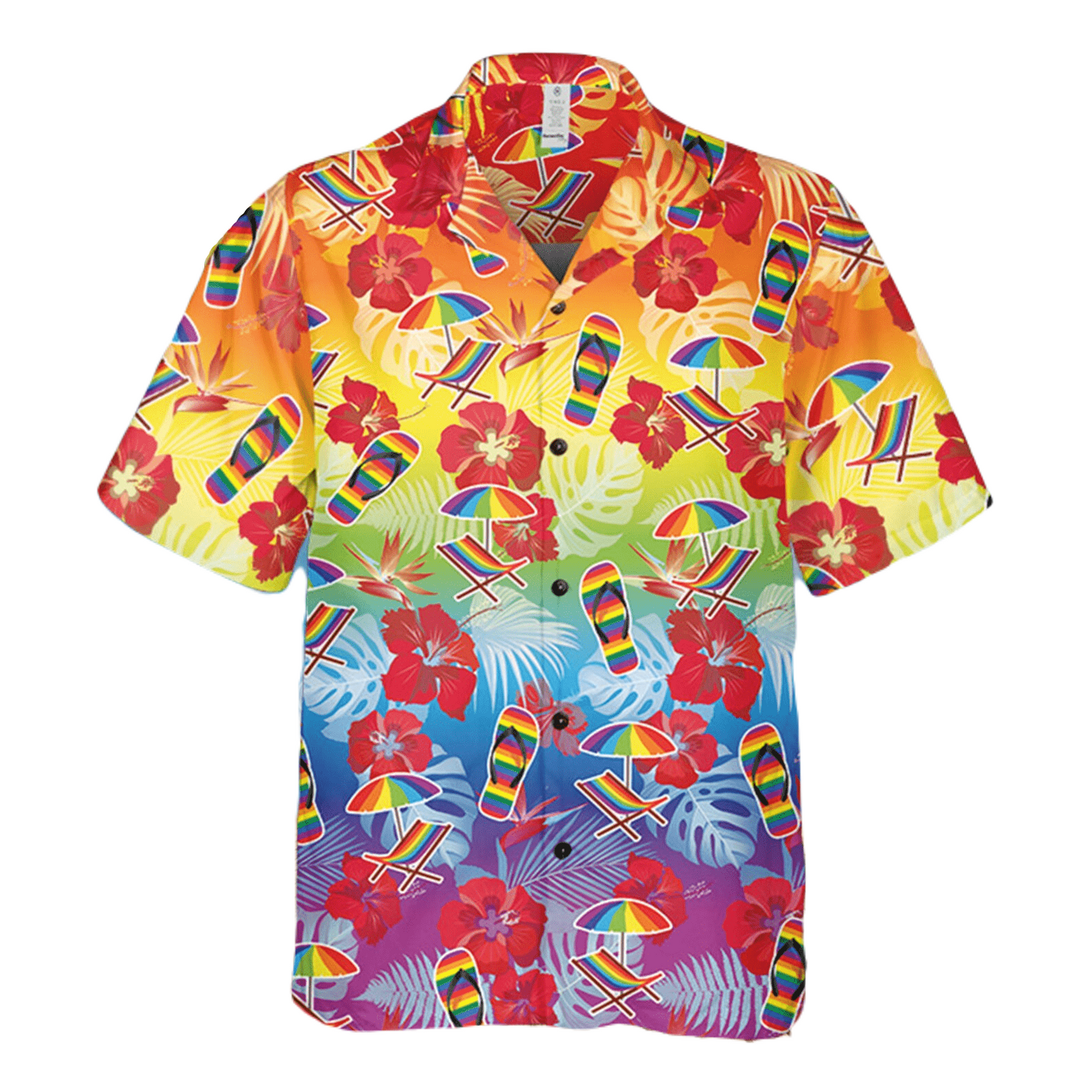 Lgbt Hawaii Shirt Rainbow Slipper Umbrella Hibiscus Pattern Hawaiian Shirt Colorful Unisex - Hawaiian Summer Shirt For Men