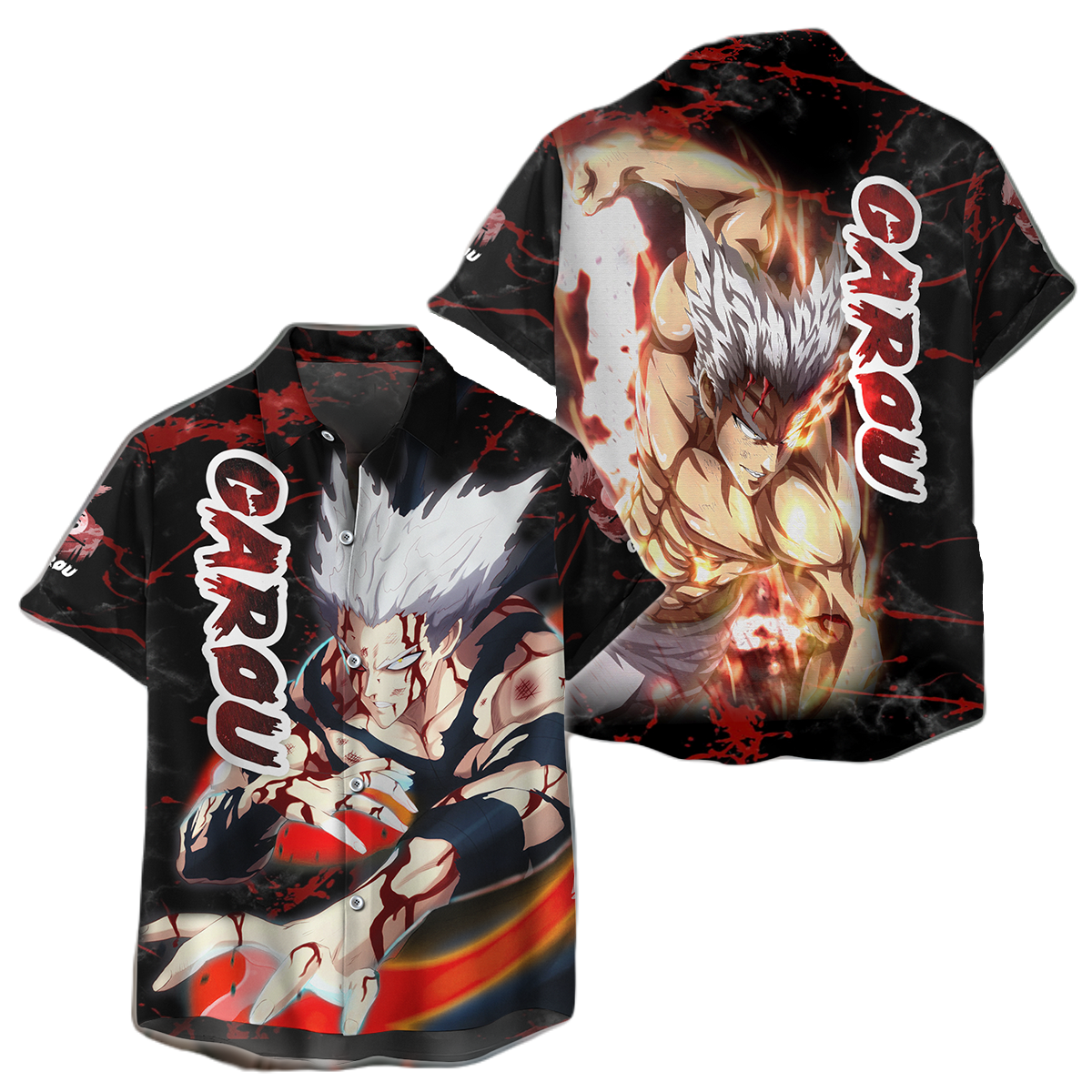 One Punch Man Hawaii Shirt One Punch Man Garou Hero Hunter Hawaiian Shirt Black Red Unisex - Hawaiian Summer Shirt For Men