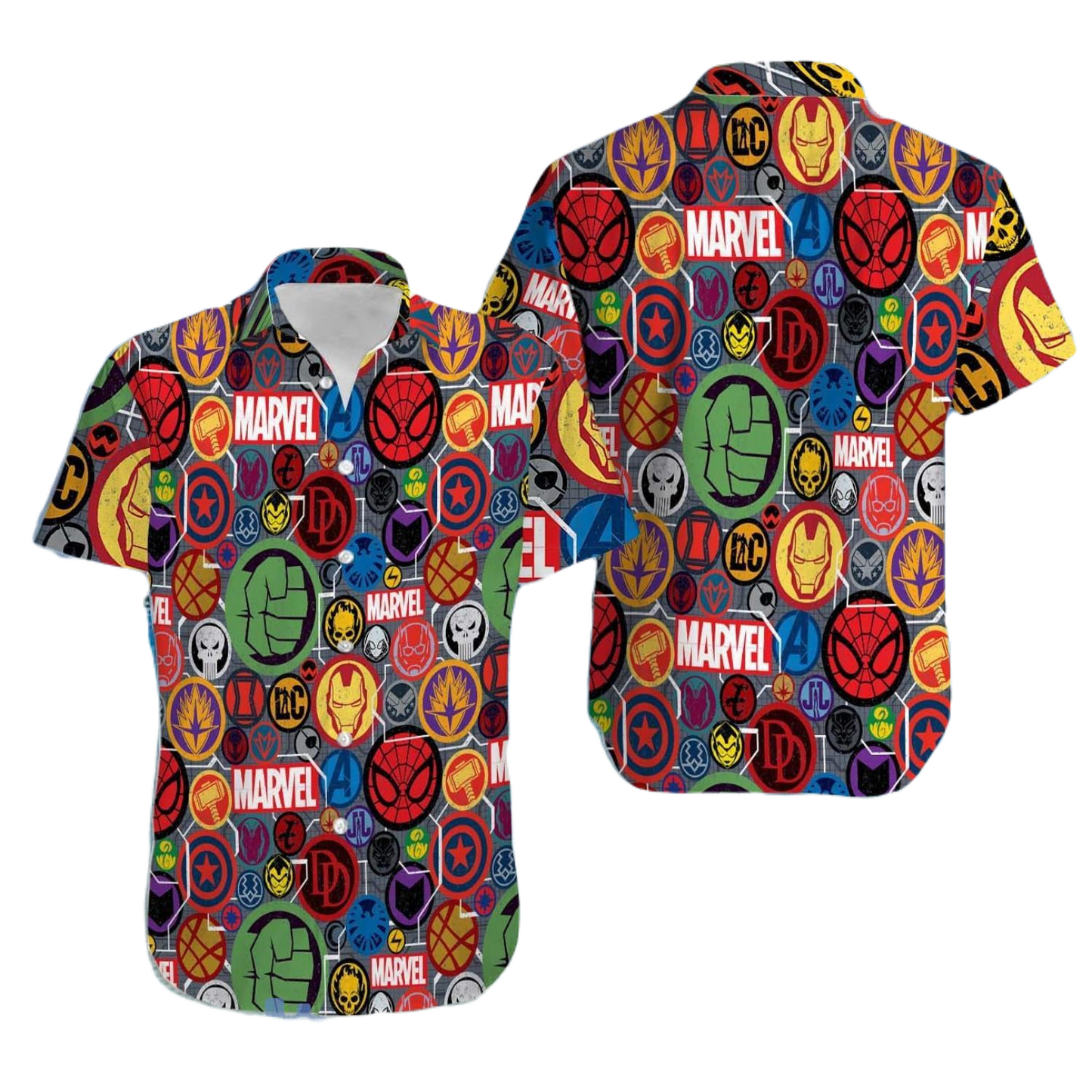 Marvel Hawaii Shirt Marvel Hero Character Symbol Pattern Hawaiian Shirt Colorful Unisex - Hawaiian Summer Shirt For Men