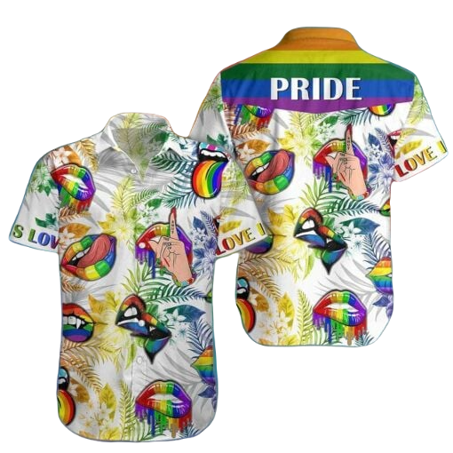 Lgbt Hawaii Shirt Pride Rainbow Lips Tropical Pattern Hawaiian Shirt Colorful Unisex - Hawaiian Summer Shirt For Men