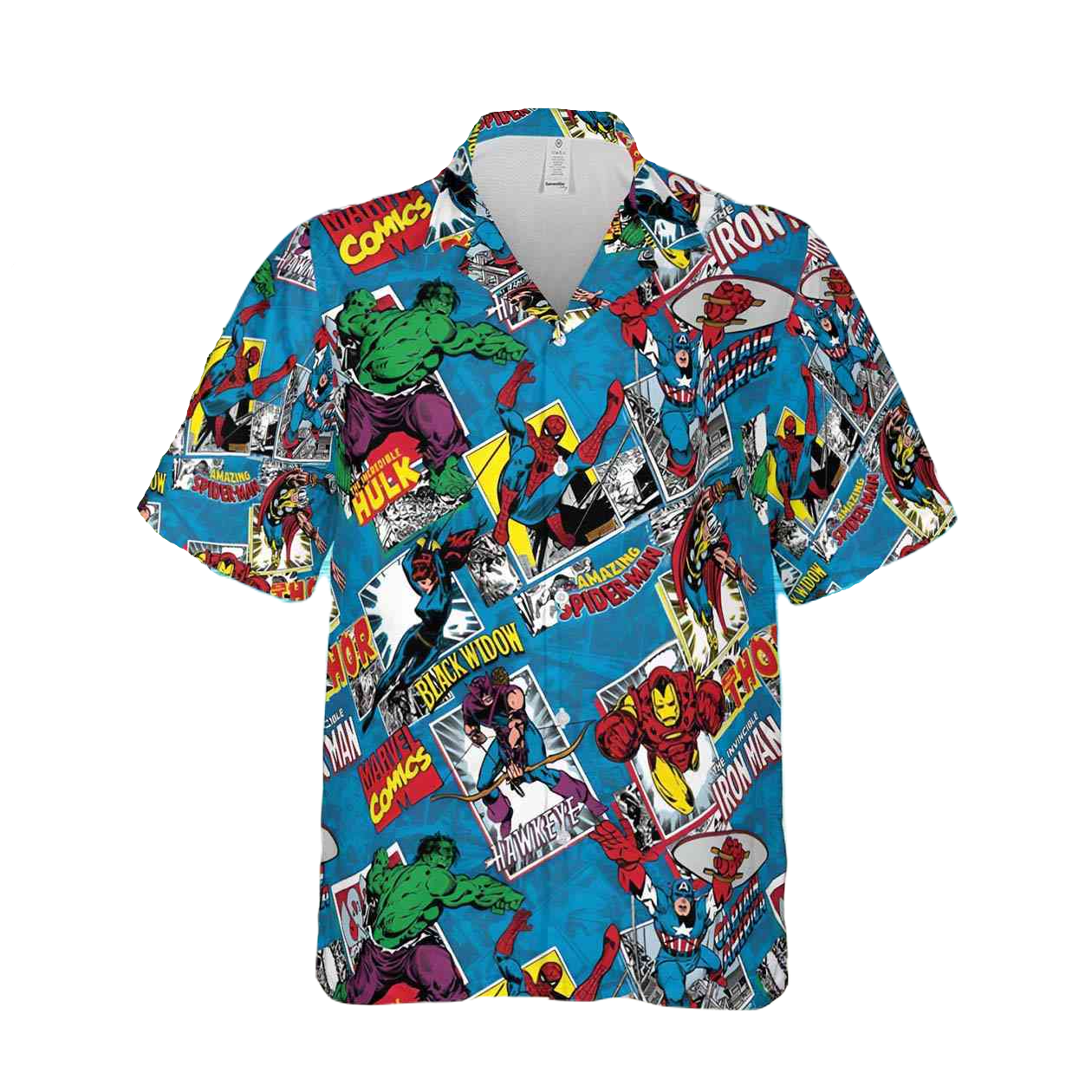 Marvel Hawaii Shirt Marvel Superheroes Comic Style Pattern Hawaiian Shirt Blue Unisex - Hawaiian Summer Shirt For Men