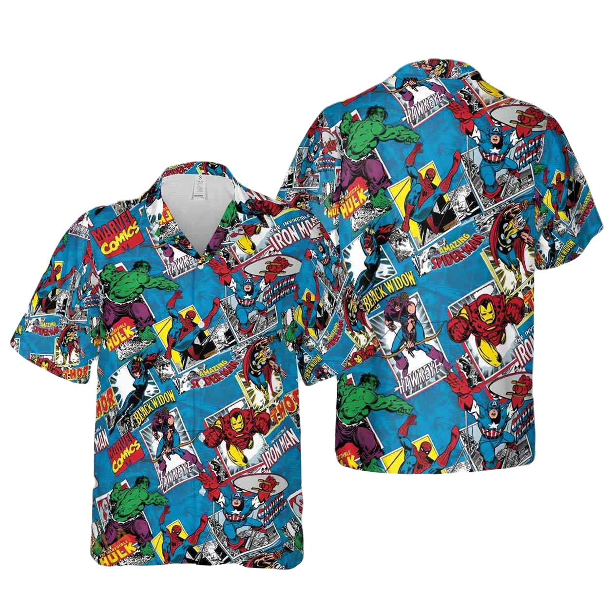 Marvel Hawaii Shirt Marvel Superheroes Comic Style Pattern Hawaiian Shirt Blue Unisex - Hawaiian Summer Shirt For Men