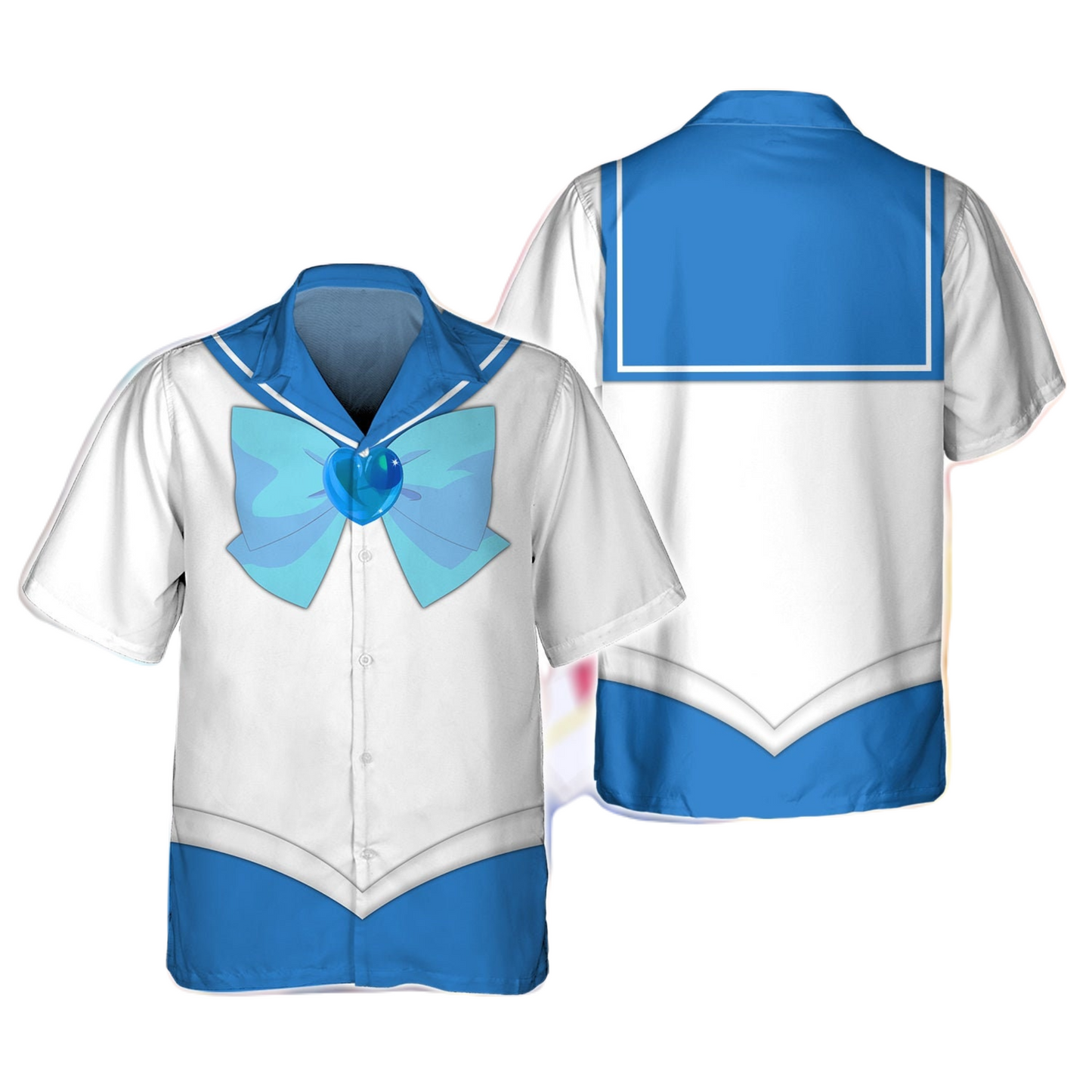 Sailor Moon Hawaii Shirt Sailor Mercury Ami Mizuno Uniform Costume Hawaiian Shirt White Blue Unisex - Hawaiian Summer Shirt For Men