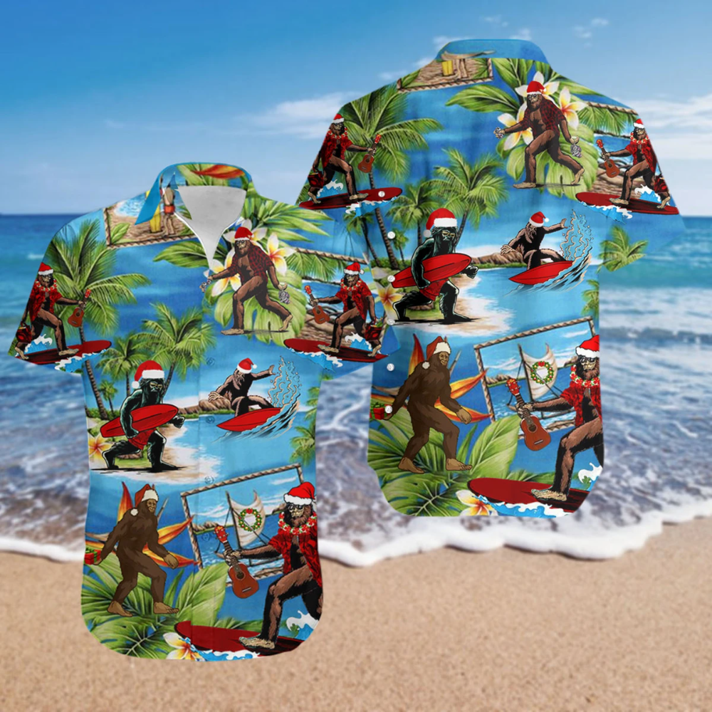 Friday89 Bigfoot Christmas Hawaii Shirt Bigfoot Christmas Hat Hawaiian Aloha Shirt