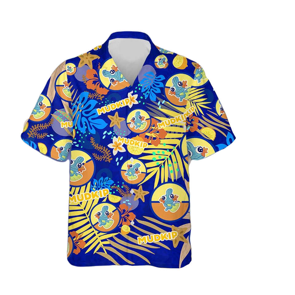 Pokemon Hawaii Shirt Pokemon Mudkip Graphic Pattern Aloha Shirt Blue Unisex - Hawaiian Summer Shirt For Men