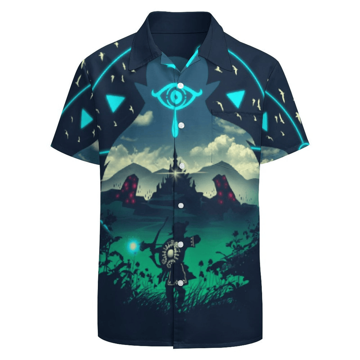 Legend Of Zelda Hawaii Shirt Link Zelda Silhouette Castle Graphic Hawaiian Shirt Blue Unisex - Hawaiian Summer Shirt For Men
