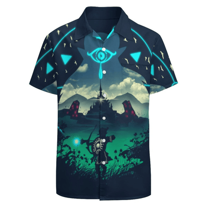 Legend Of Zelda Hawaii Shirt Link Zelda Silhouette Castle Graphic Hawaiian Shirt Blue Unisex - Hawaiian Summer Shirt For Men