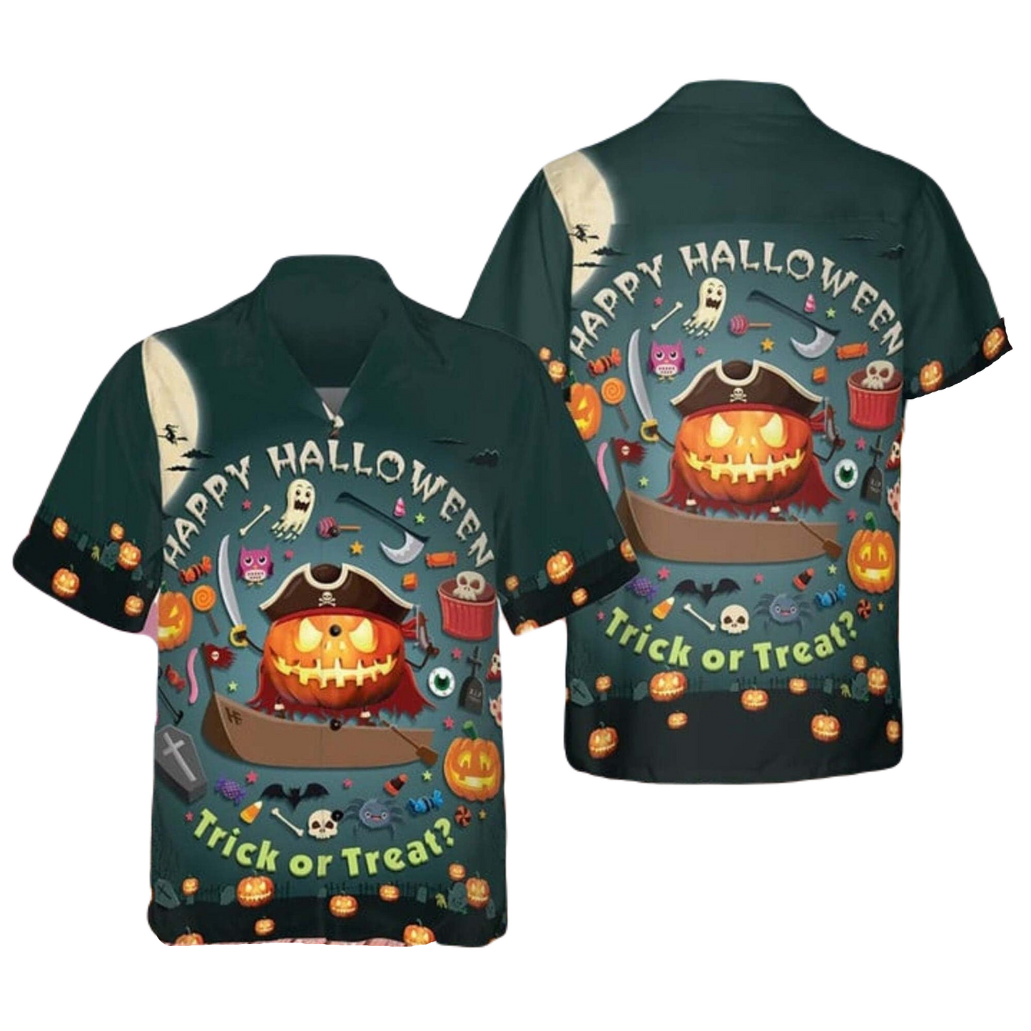 Halloween Hawaii Shirt Happy Halloween Trick Or Treat Pattern Hawaiian Shirt Gray Unisex - Hawaiian Summer Shirt For Men