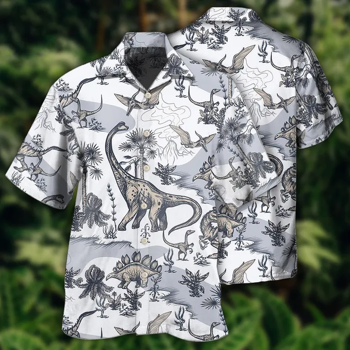 Jurassic Park Hawaiian Shirt Jurassic Dinosaur Prehistoric Black White Tropical Hawaii Shirt Jurassic Park Aloha Shirt - Hawaiian Summer Shirt For Men