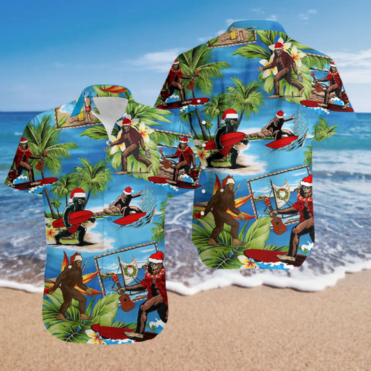 Friday89 Bigfoot Christmas Hawaii Shirt Bigfoot Christmas Hat Hawaiian Aloha Shirt